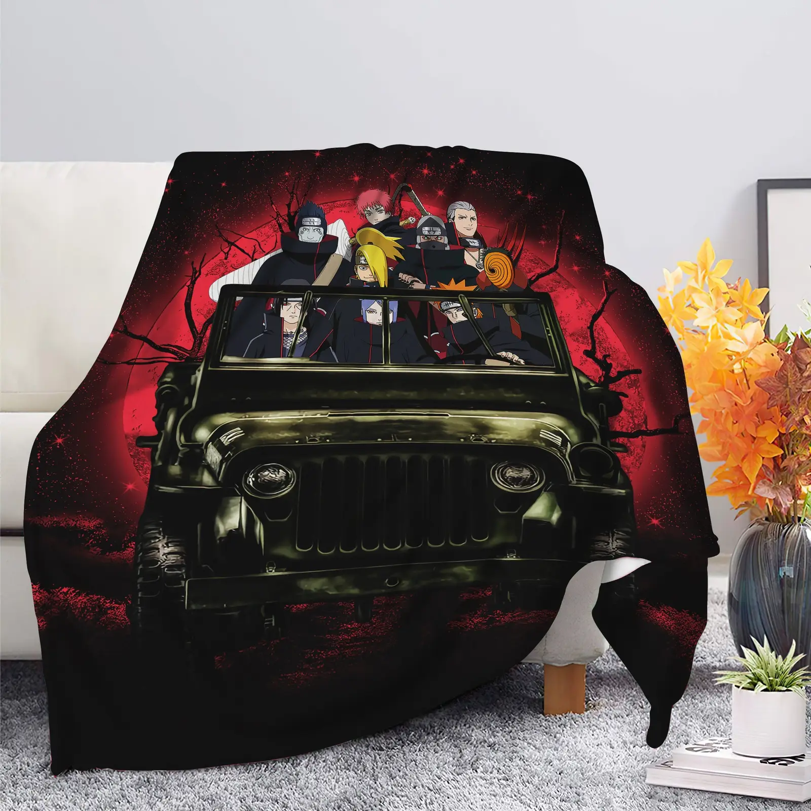 Akatsuki Team Ride Jeep Funny Naruto Anime Moonlight Halloween Blanket