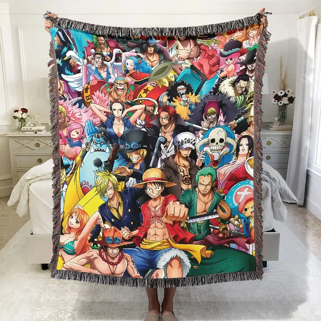 All One Piece Characters Woven Throws and Blankets For Sofa, Bedding..