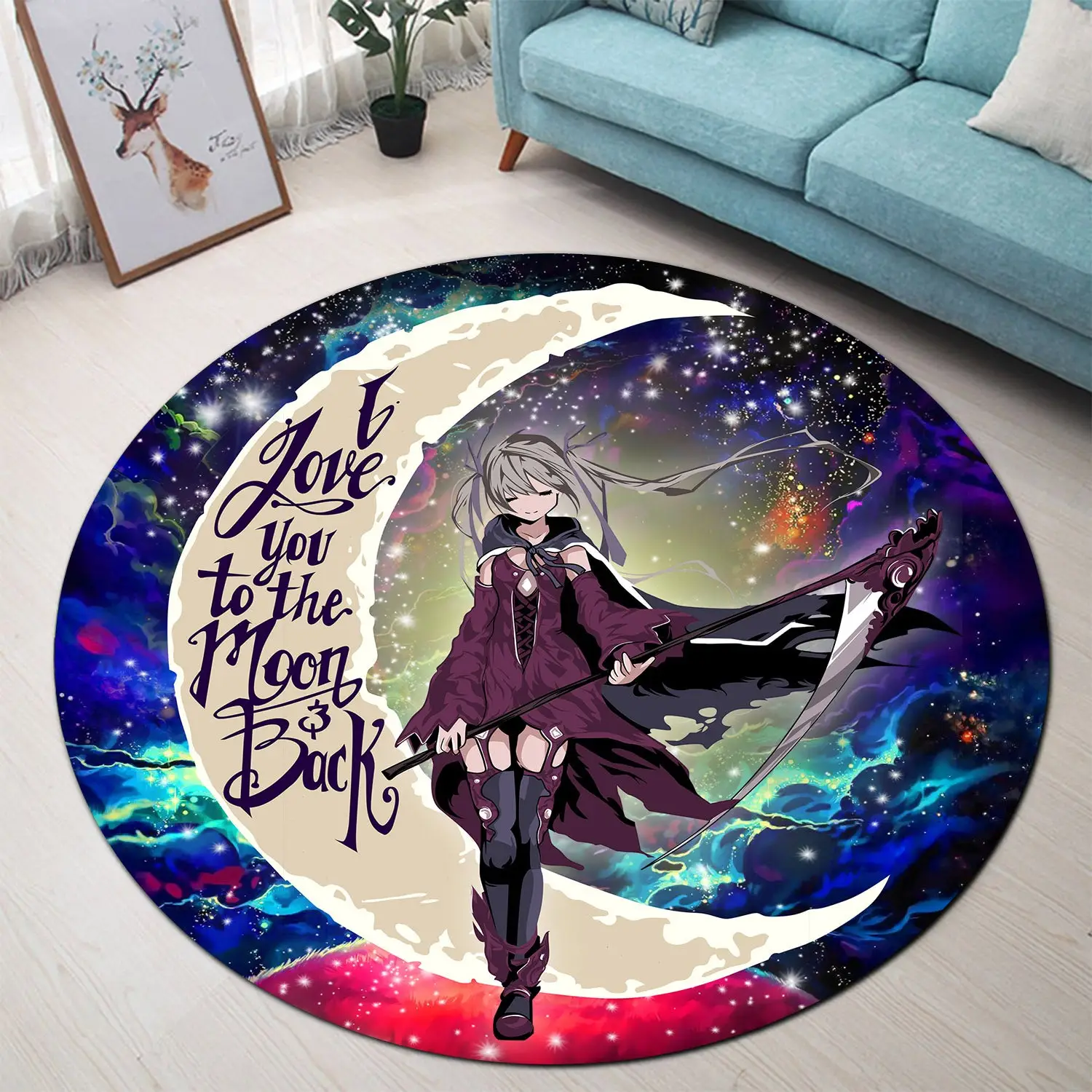 Anime Girl Soul Eate Love You To The Moon Galaxy Round Rug