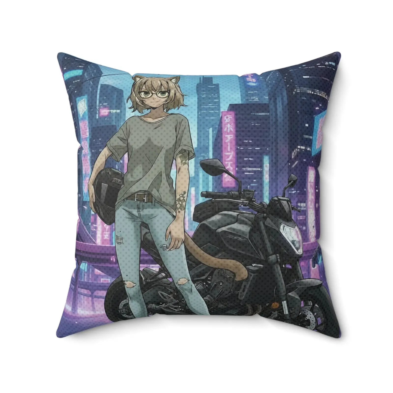Anime HANKO Cyberpunk & Rebellious Cat Square Cushion