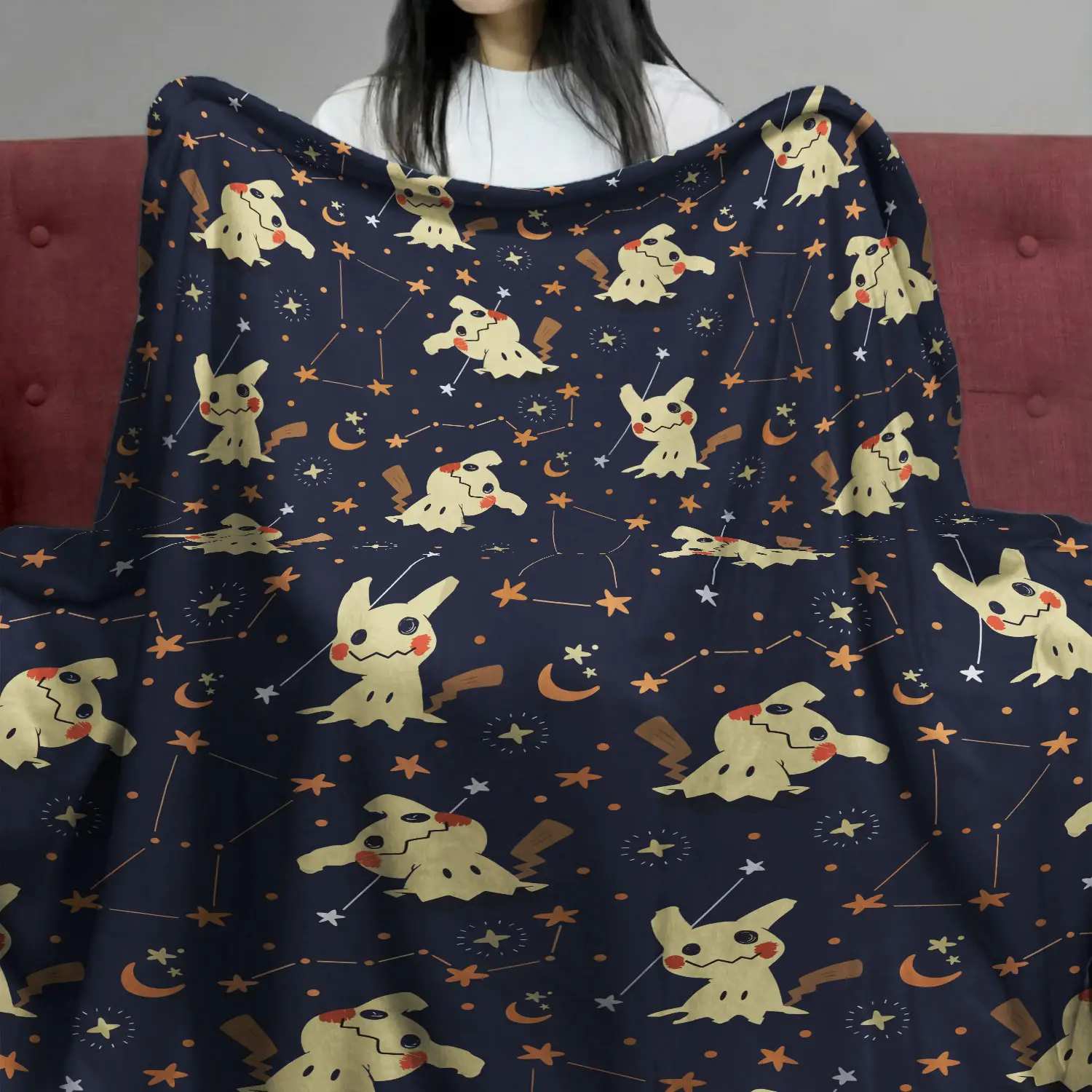 Anime Pokemon Mimikyu Night Sky Pattern Navy Quilt Blanket - Anime Comforts – Cozy Anime Bedding, Blankets & Home Essentials