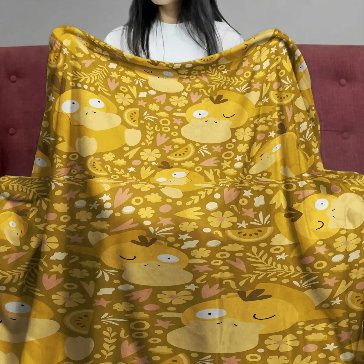 Anime Pokemon Psyduck Cozy Yellow Pattern Quilt Blanket - Anime Comforts – Cozy Anime Bedding, Blankets & Home Essentials
