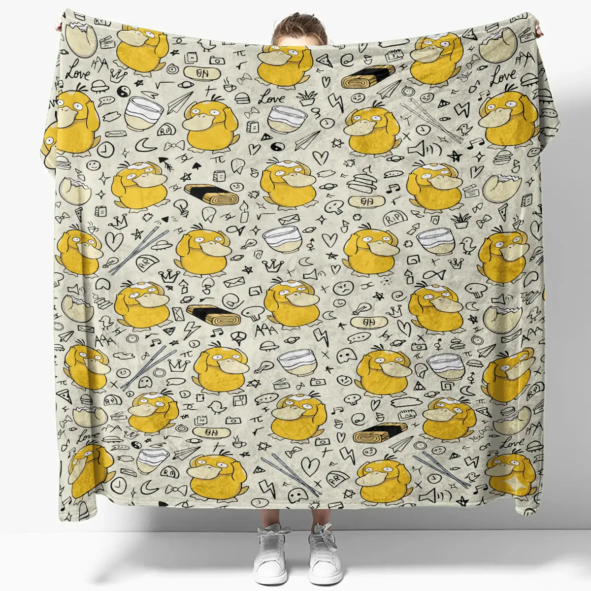 Anime Pokemon Psyduck Doodle Yellow Cozy Quilt Blanket - Anime Comforts – Cozy Anime Bedding, Blankets & Home Essentials