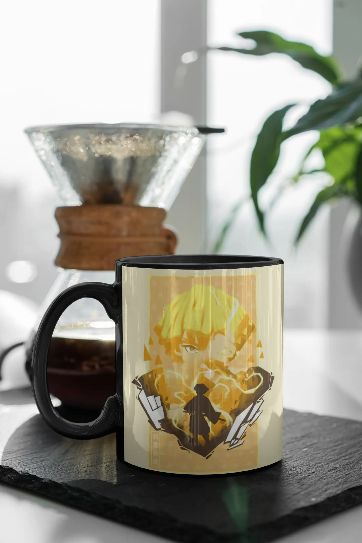 Anime Zenitsu Black Printed Mug