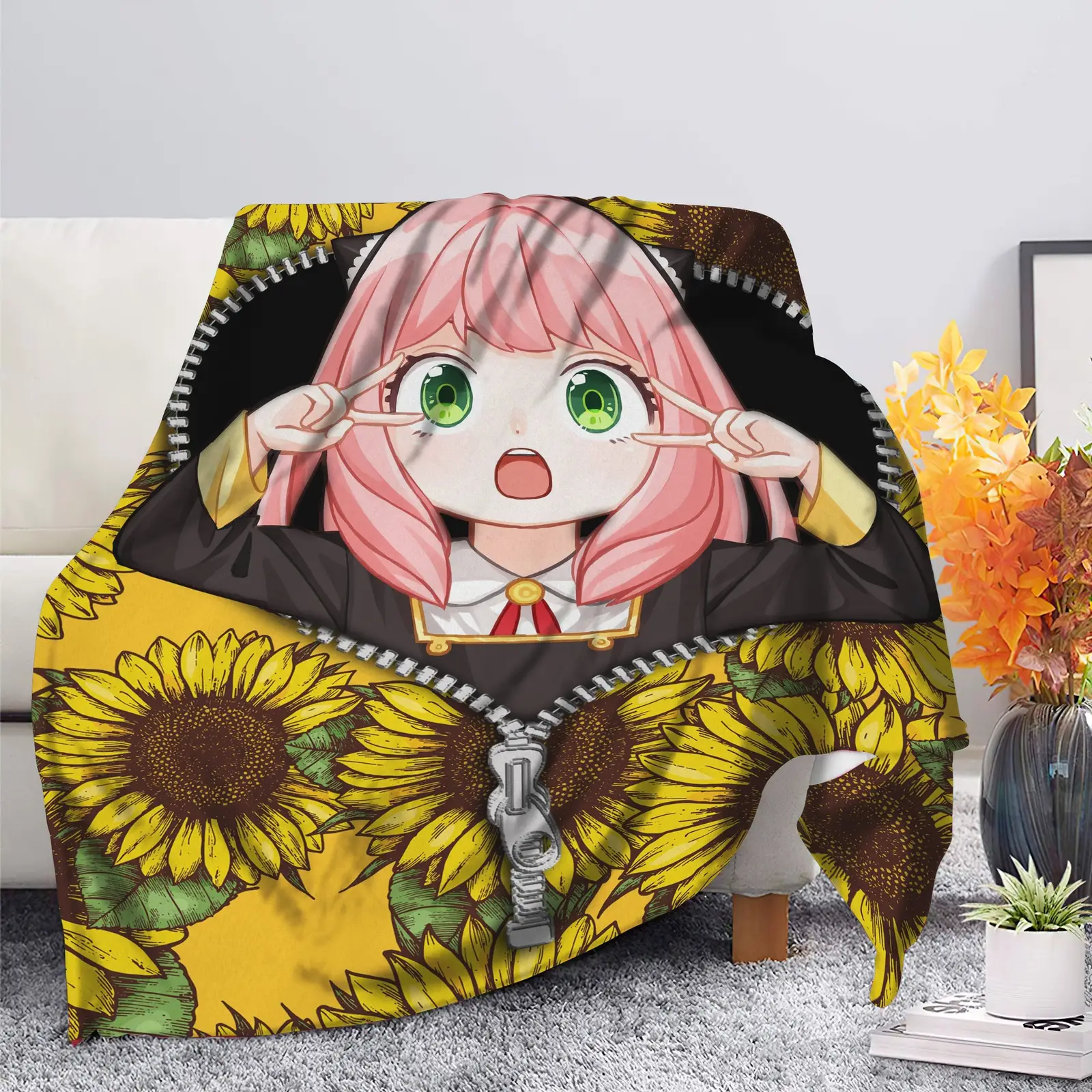 Anya Cute Spy X Family Sunflower Zipper Blanket