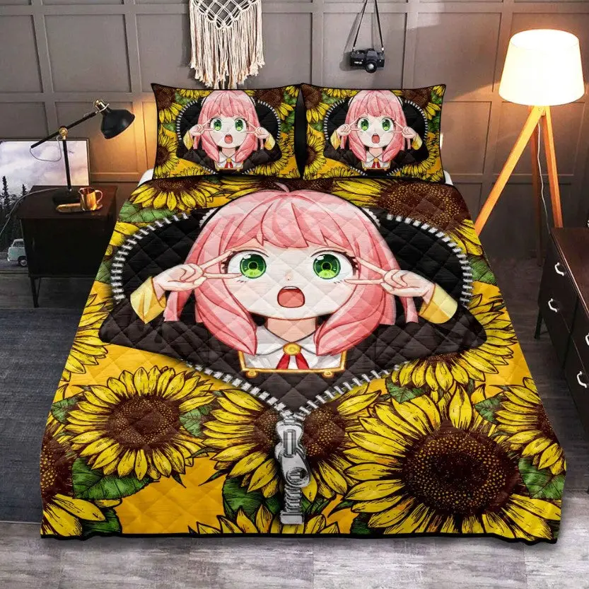 Anya Cute Spy X Family Sunflower Zipper Quilt Bed Sets