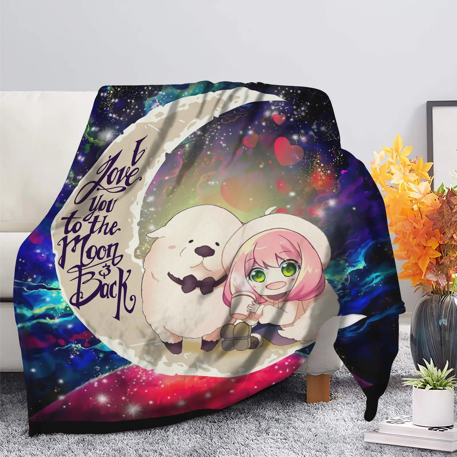 Anya Spy X Family Dog Love You To The Moon Galaxy Blanket