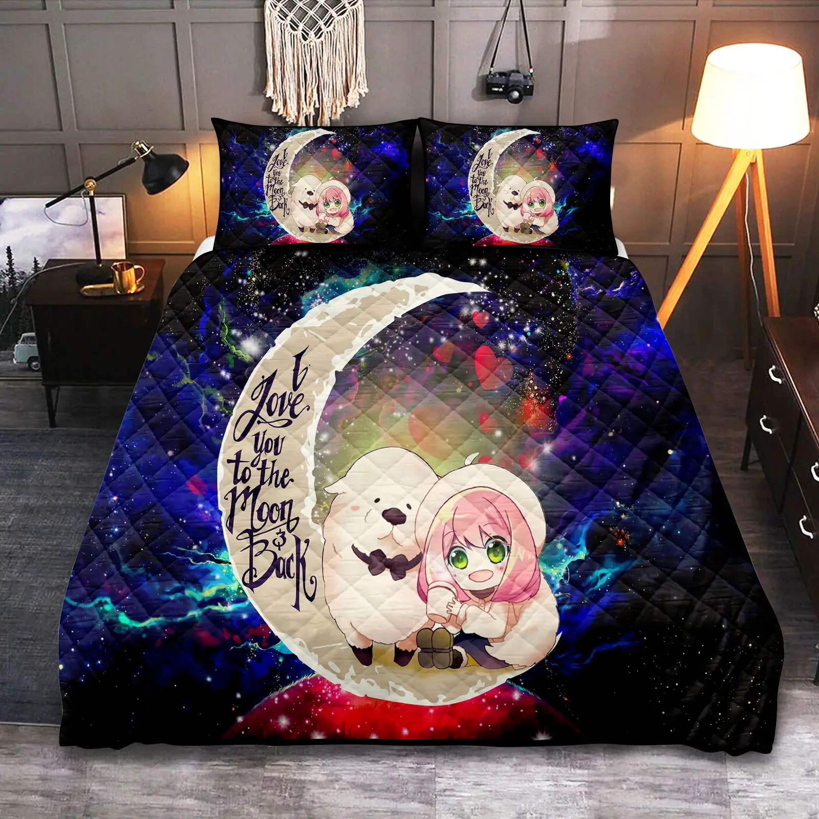 Anya Spy x Family Dog Love You To The Moon Galaxy Quilt Bed Sets