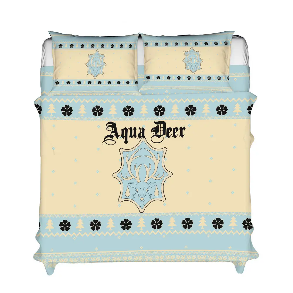 Aqua Deer Xmas Polyester Duvet Cover Set
