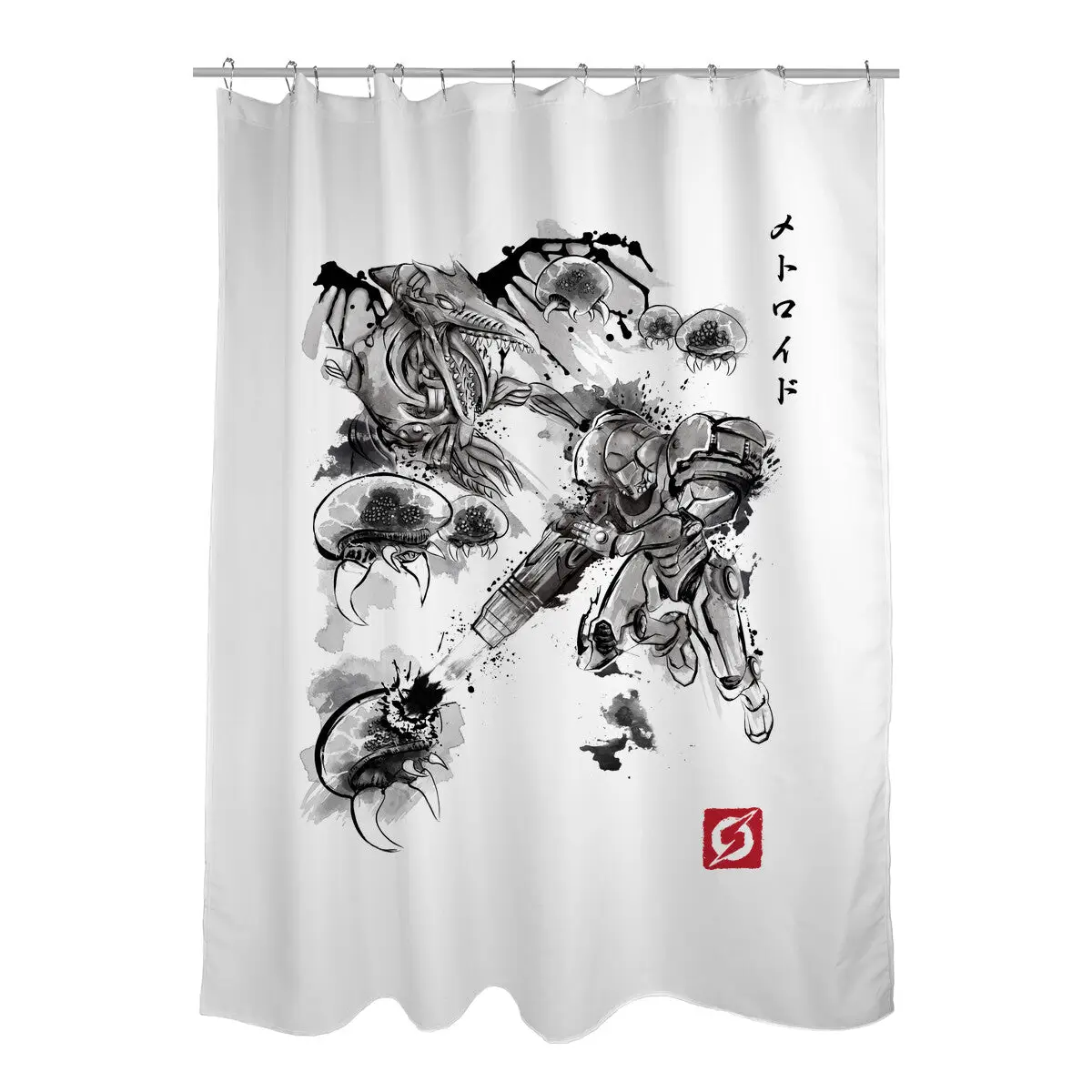 Attack of the Space Pirates Sumi-e Shower Curtains