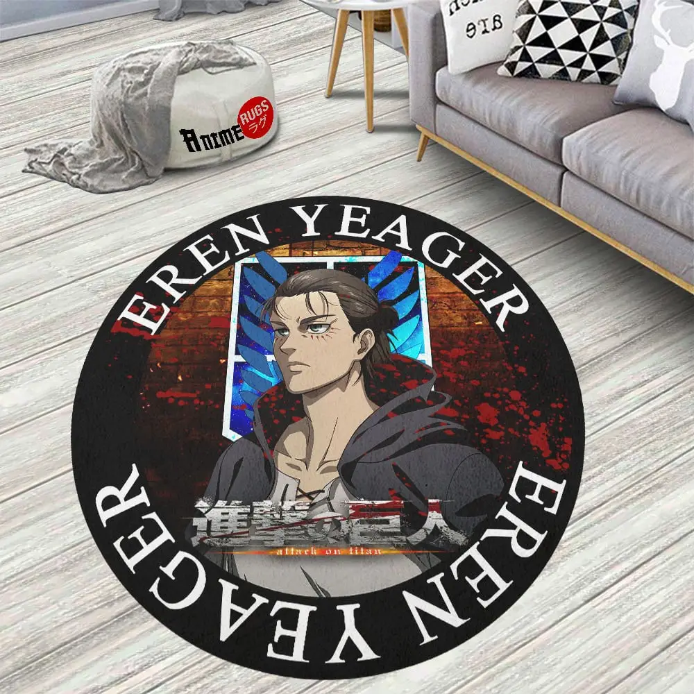 Attack On Titan Characters Eren Yeager Skid-Proof Round Rug