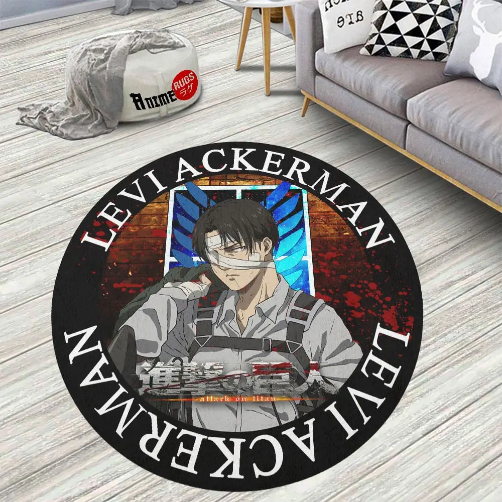 Attack On Titan Characters Levi Ackerman Skid-Proof Round Rug