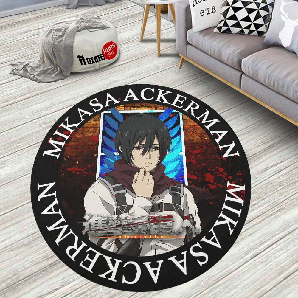 Attack On Titan Characters Mikasa Ackerman Skid-Proof Round Rug