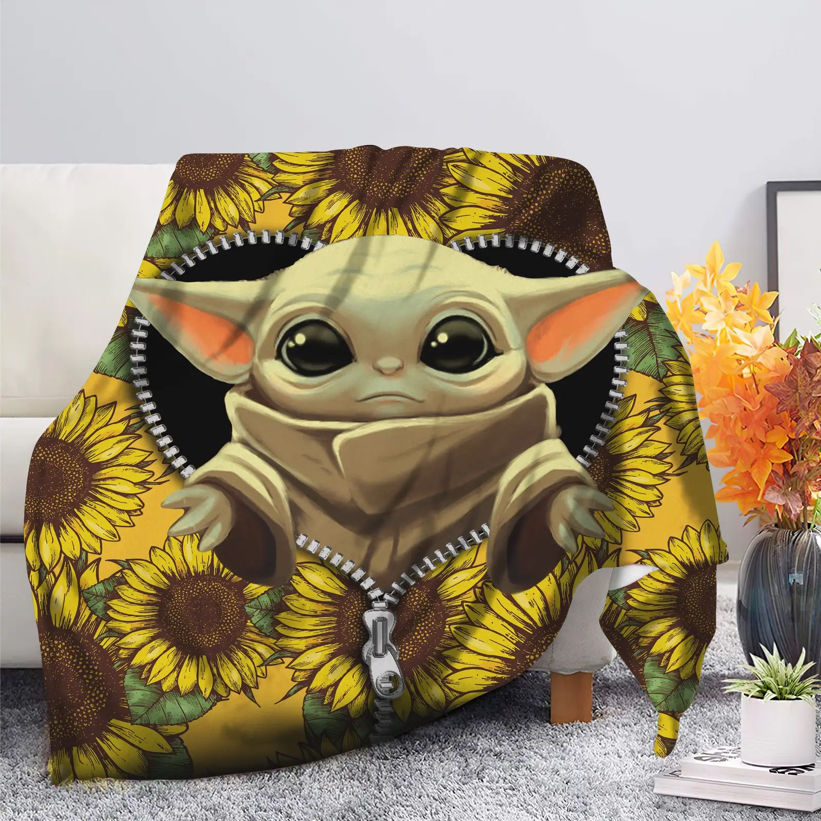 Baby Yoda Sunflower Zipper Blanket