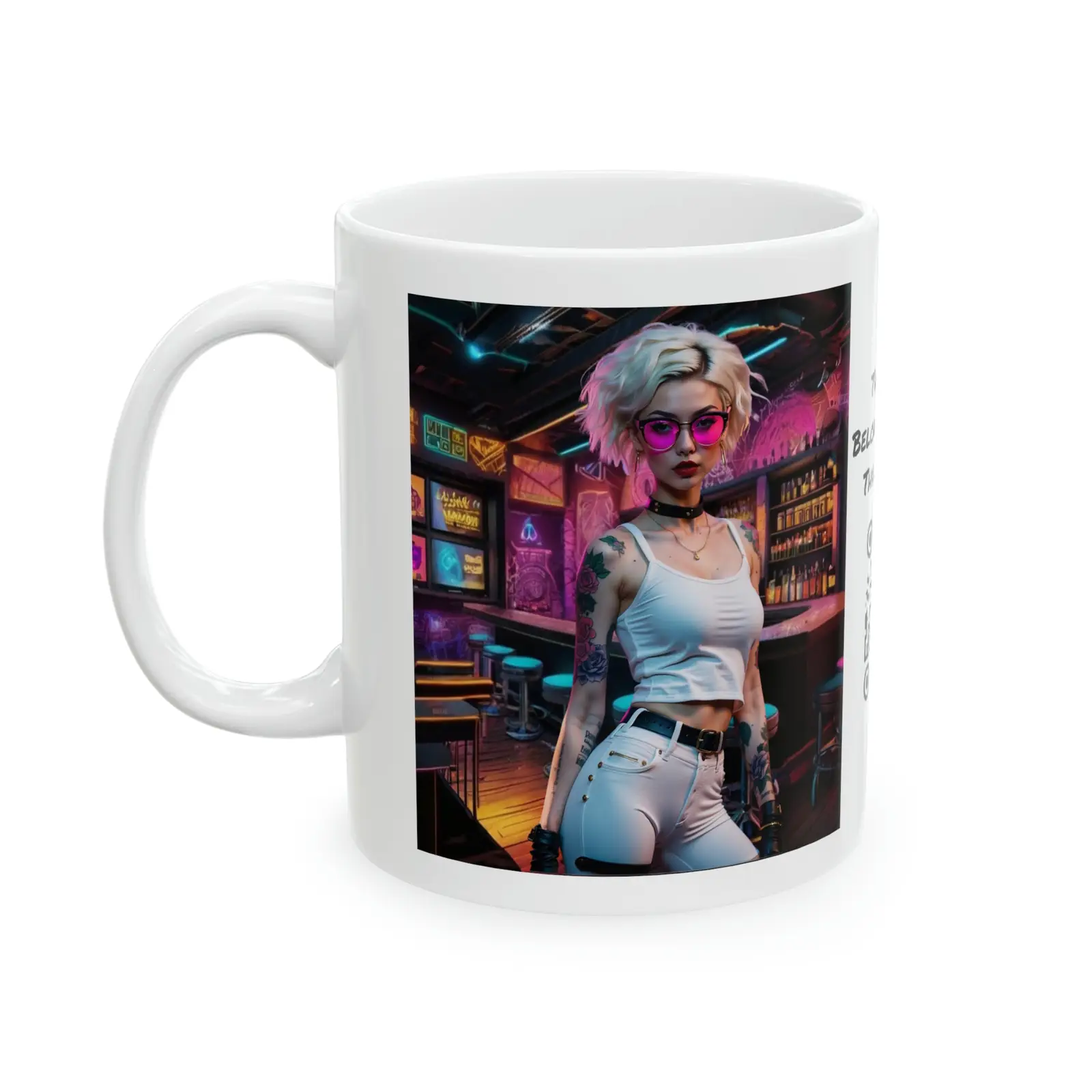 Bartender | HD Graphic | She Made Us Drinks To Drink, We Drunk Em | CyberPunk | Coffee | Tea | Hot Chocolate | 11oz | White Mug