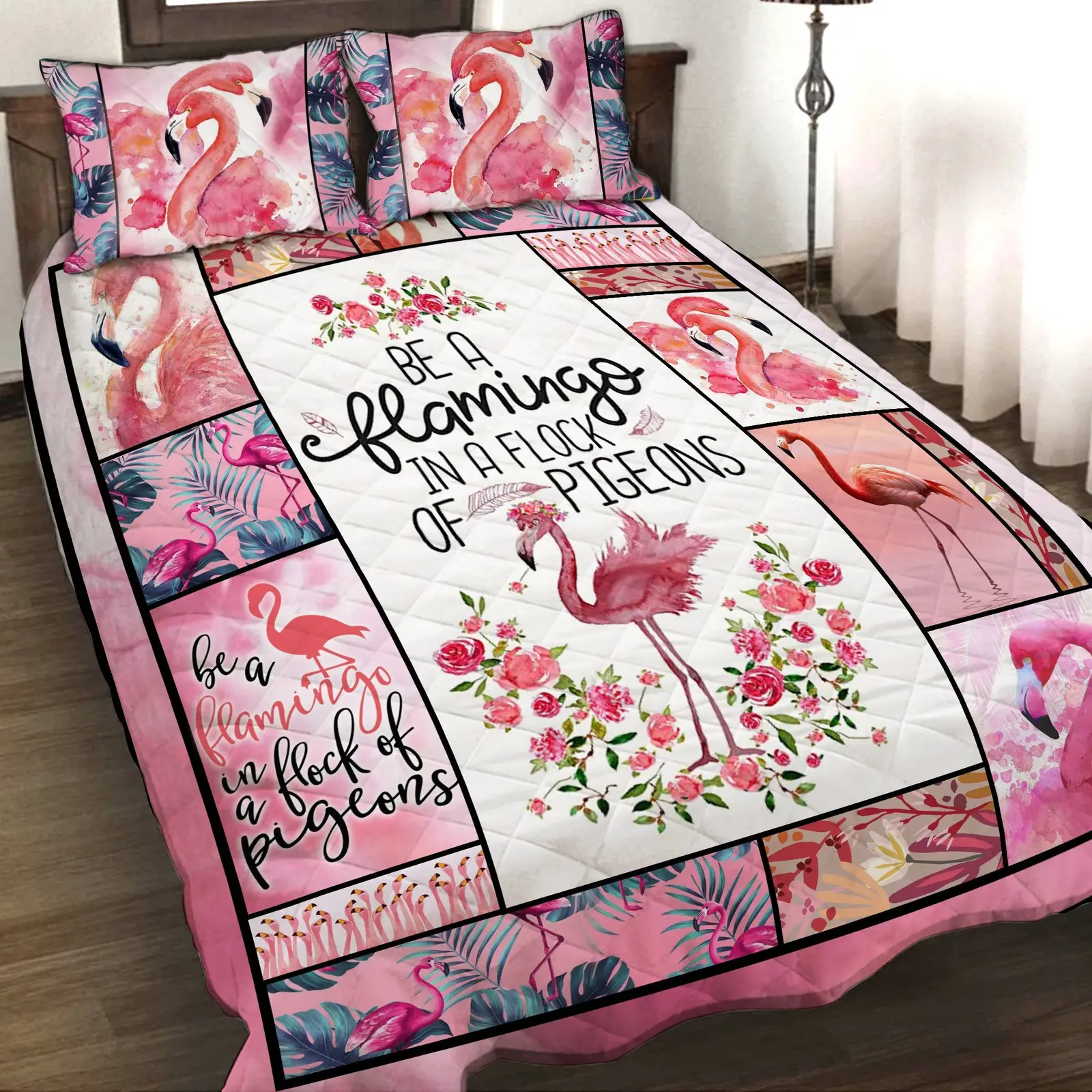 Be A Flamingo In A Flock Of Pigeons 3D Quilt Set