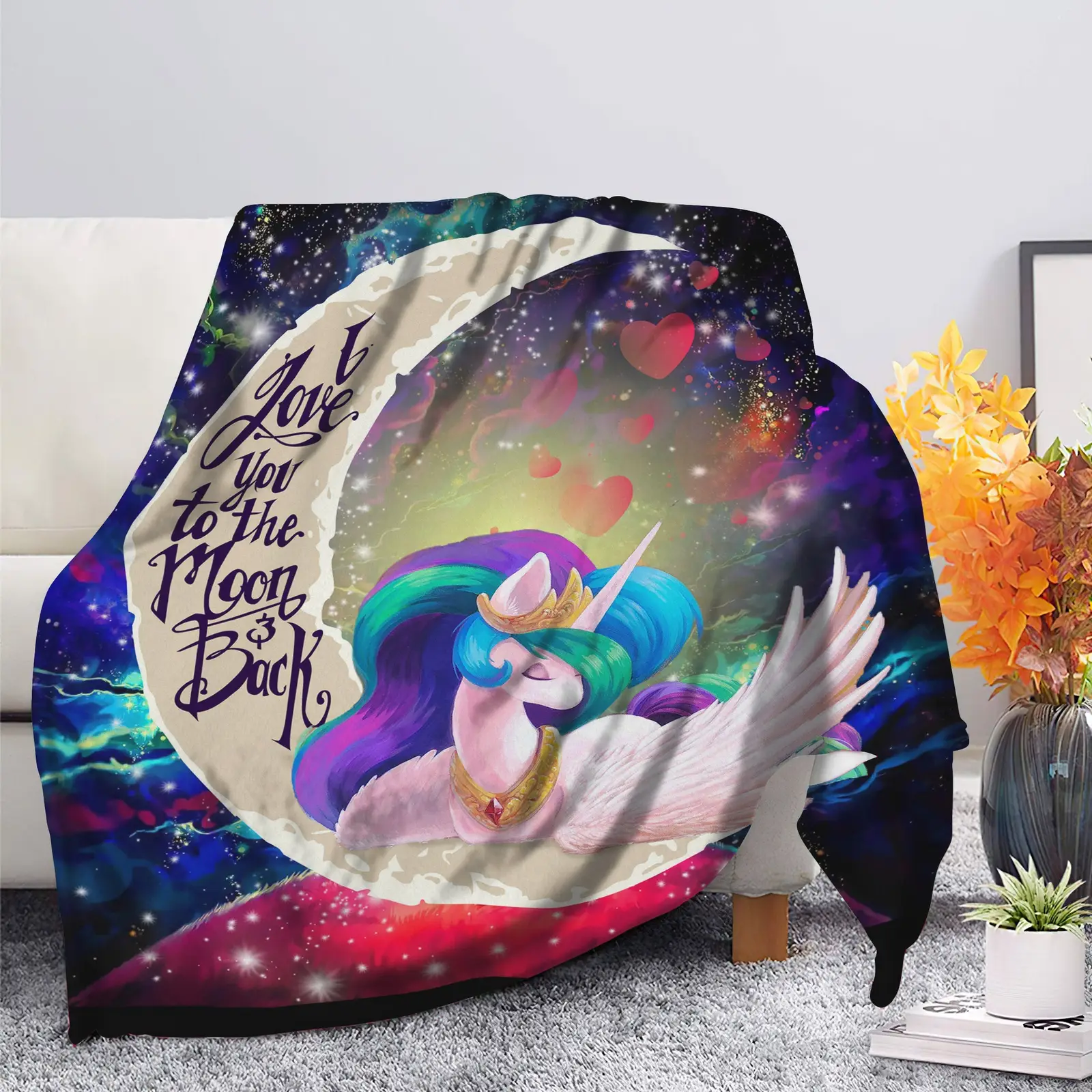 Beauty Unicorn Love You To The Moon Galaxy Blanket