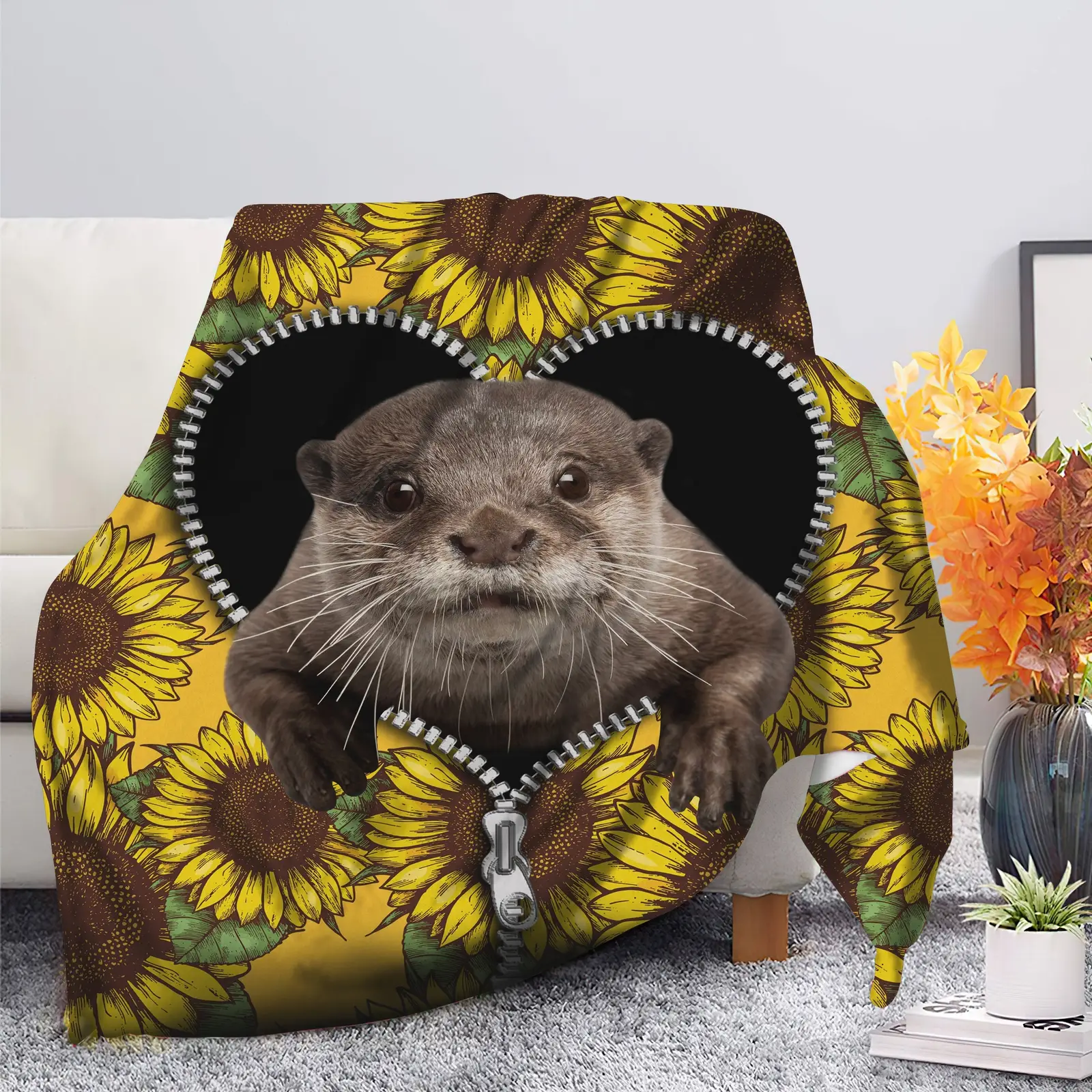 Beaver Sunflower Zipper Blanket