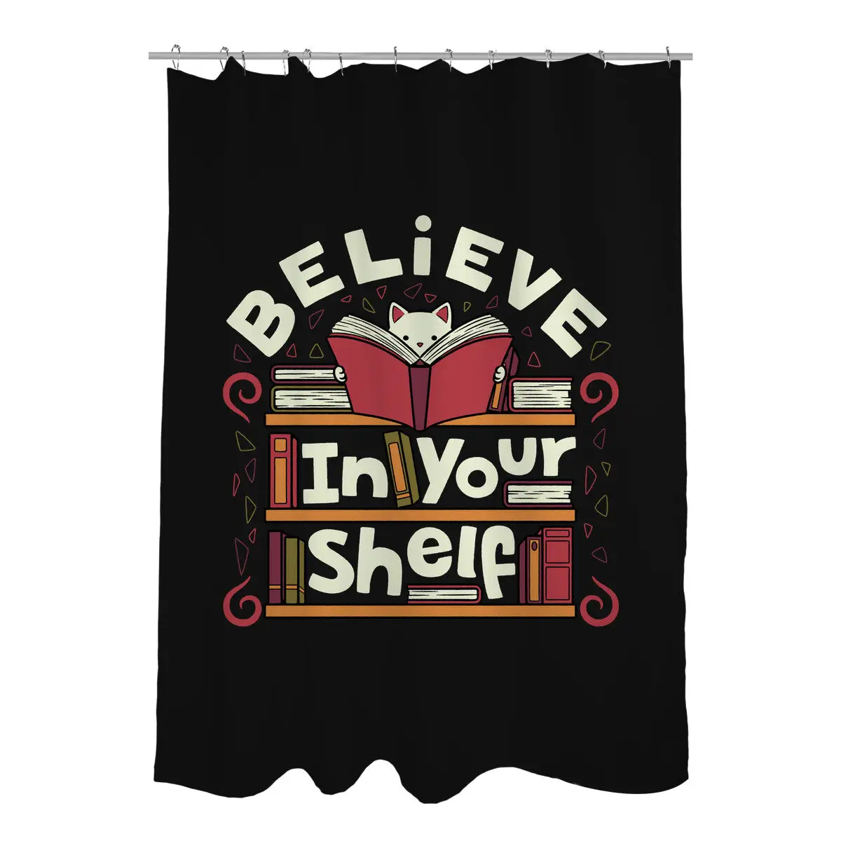 Believe In Your Shelf Cat Shower Curtains