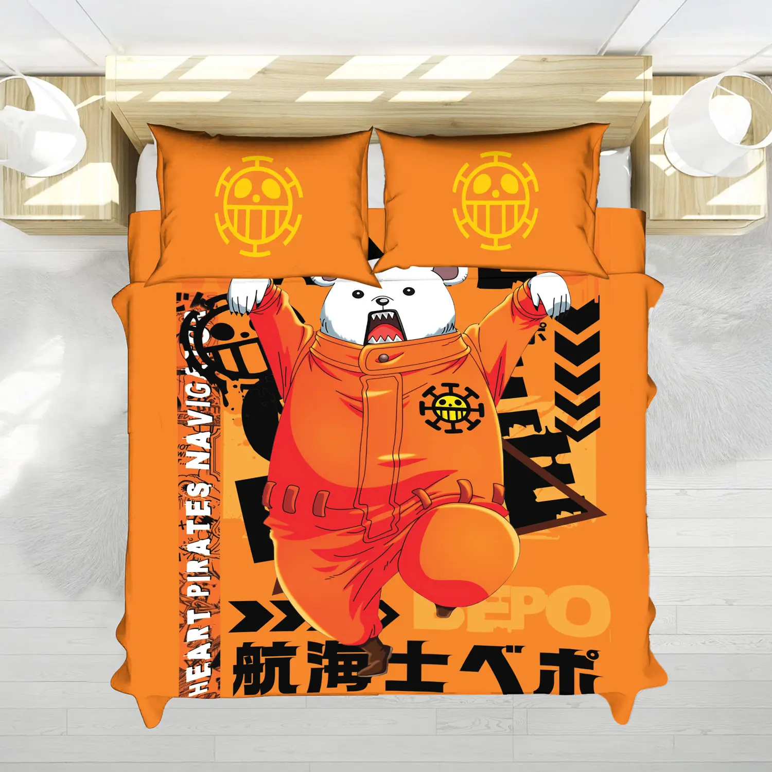 Bepo Heart Pirates Orange Bed Set – One Piece Anime Bedding