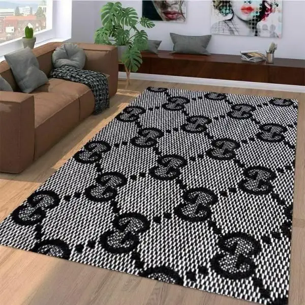 Black And Grey Gucci Monogram Gucci Rug Home Decor