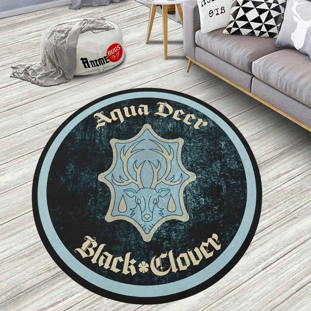 Black Clover Squads Aqua Deer Skid-Proof Round Rug
