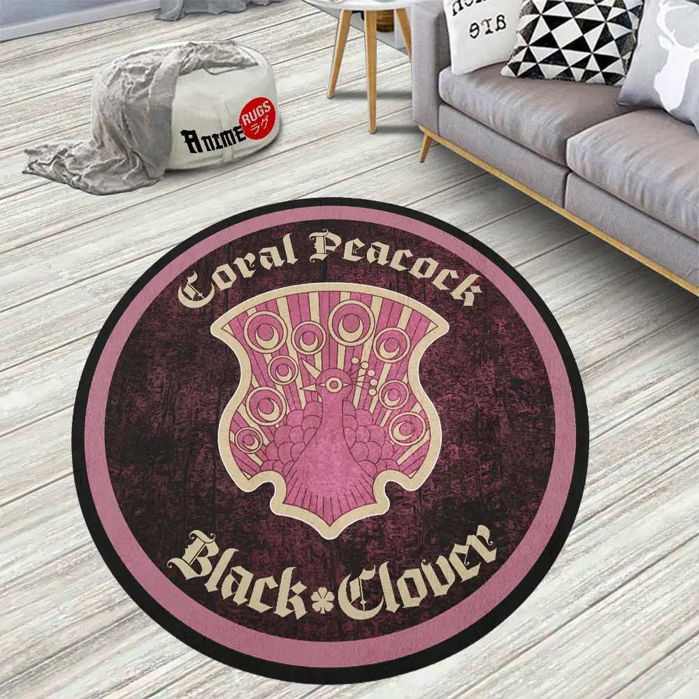 Black Clover Squads Coral Peacock Skid-Proof Round Rug