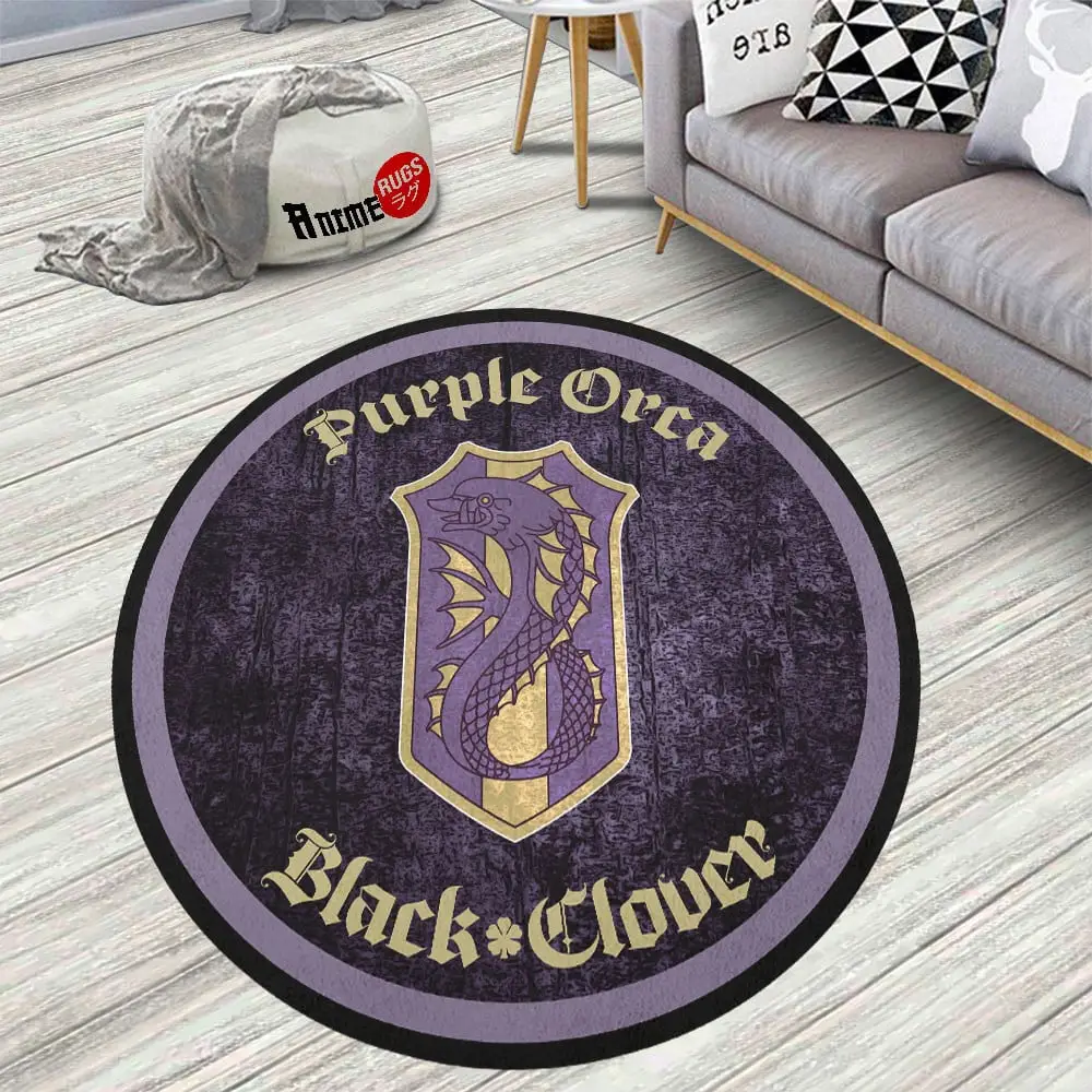 Black Clover Squads Purple Orca Skid-Proof Round Rug
