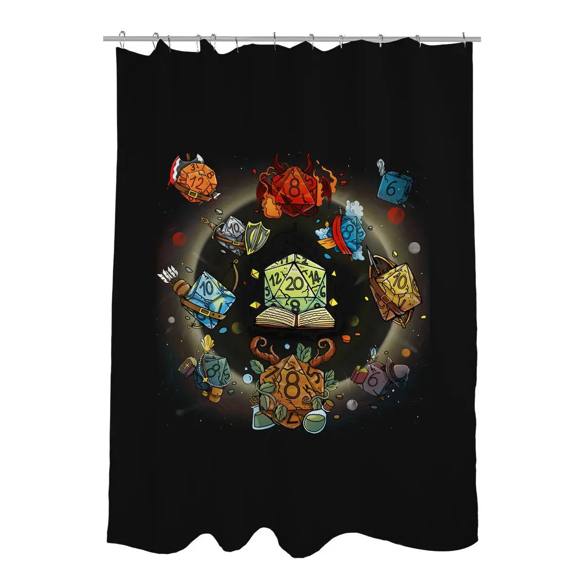 Black Hole Dice Shower Curtains