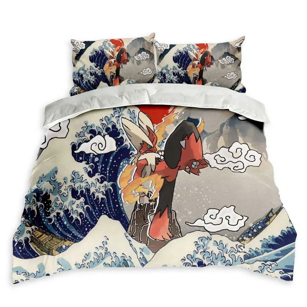 Blaziken Bedding Set Kanagawa Great Wave Custom