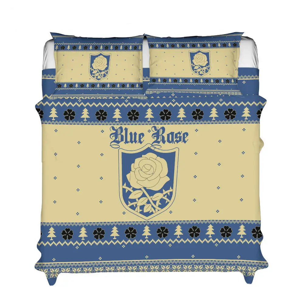 Blue Rose Xmas Polyester Duvet Cover Set