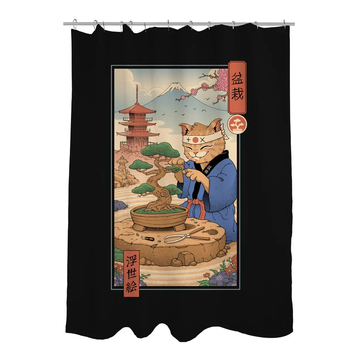 Bonsai Cat Meowster Shower Curtains