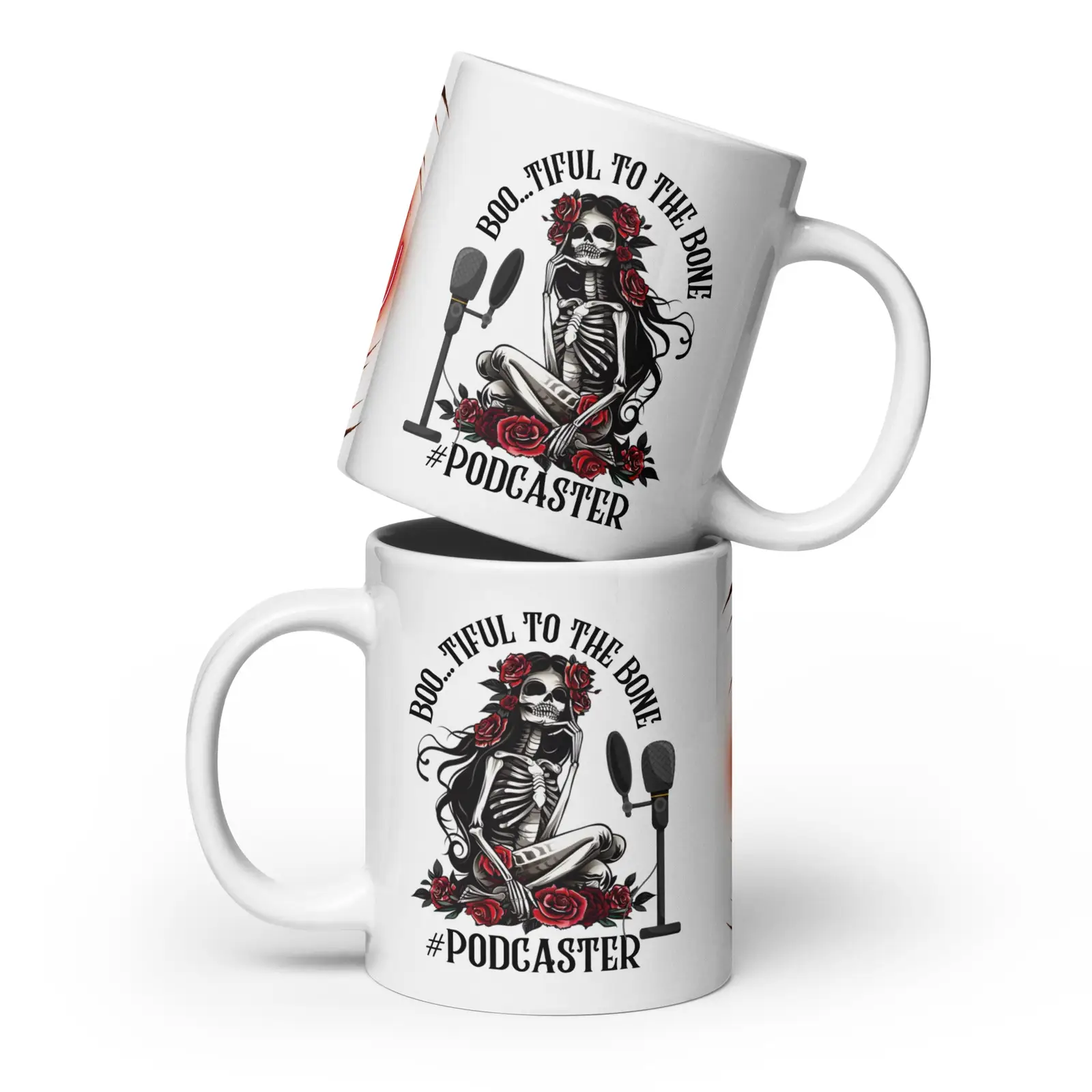 Boo...tiful To The Bone Podcaster! Skeletons Halloween Fun Classic Ceramic White Glossy Mug