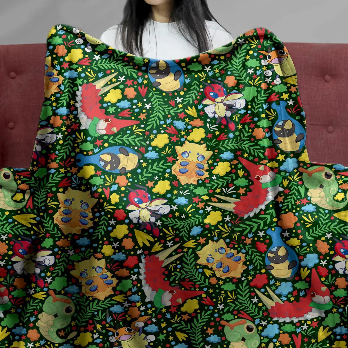 Bug Type Pokemon Floral Pattern Cozy Plush Blanket - Anime Comforts – Cozy Anime Bedding, Blankets & Home Essentials