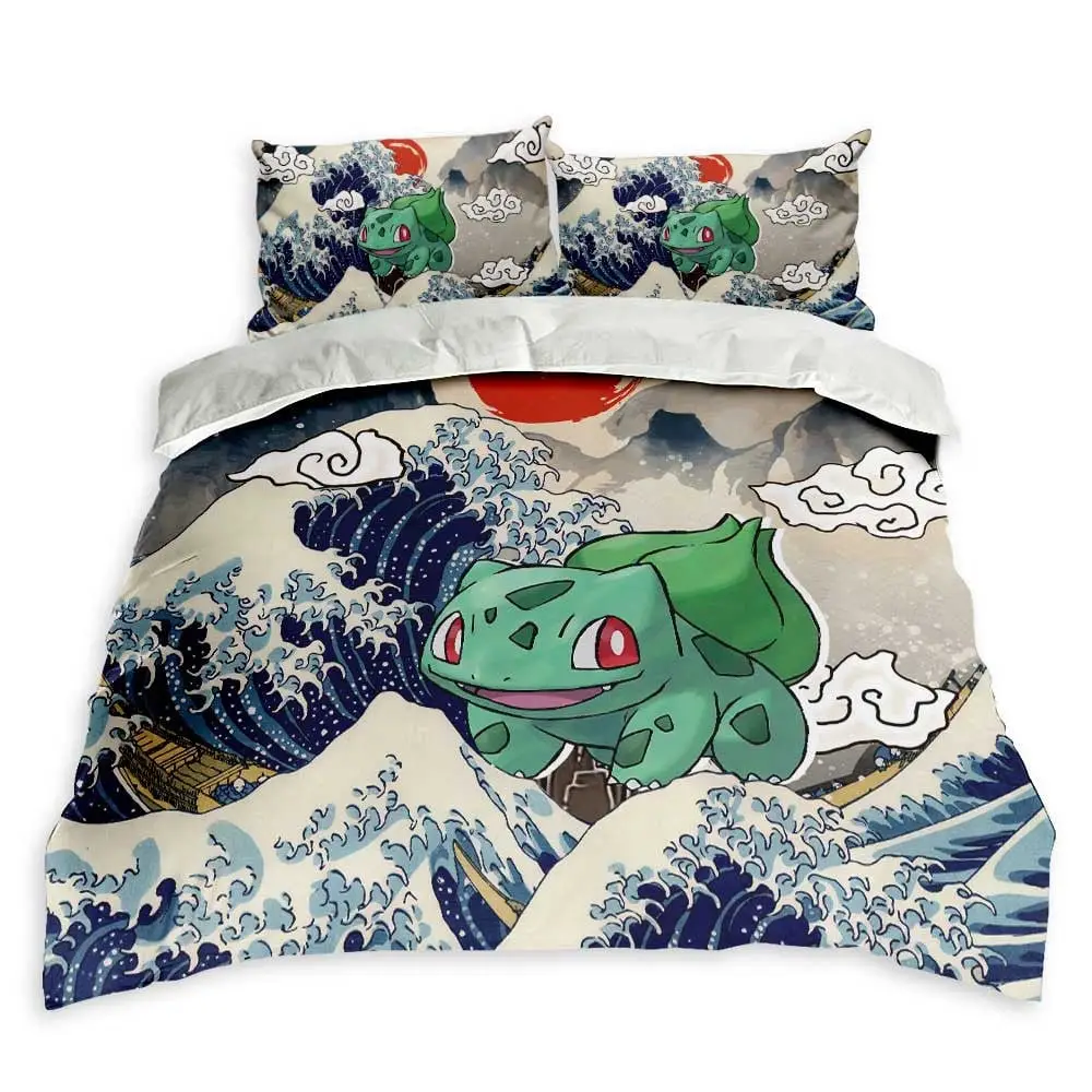 Bulbasaur Bedding Set Kanagawa Great Wave Custom