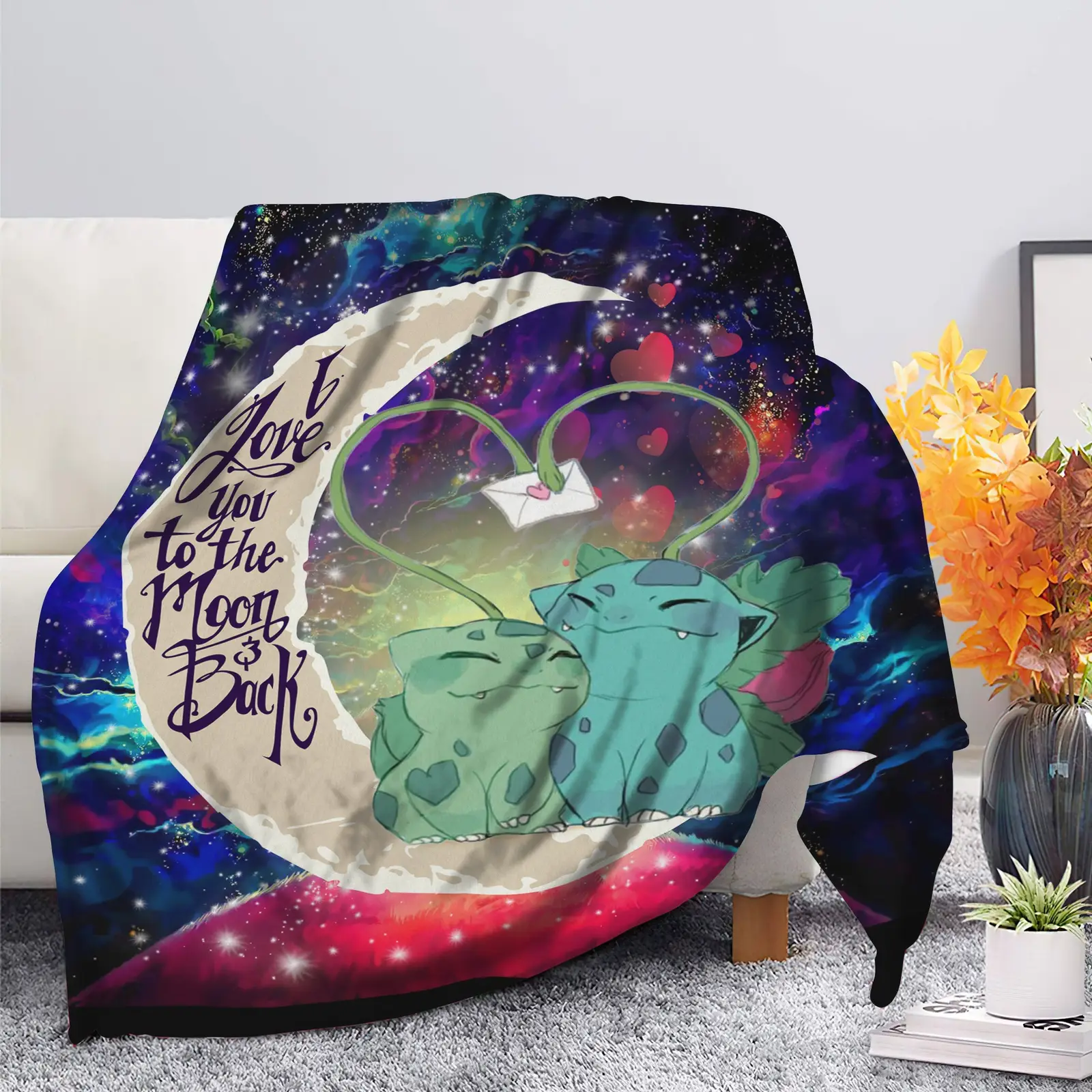 Bulbasaur Couple Pokemon Love You To The Moon Galaxy Blanket
