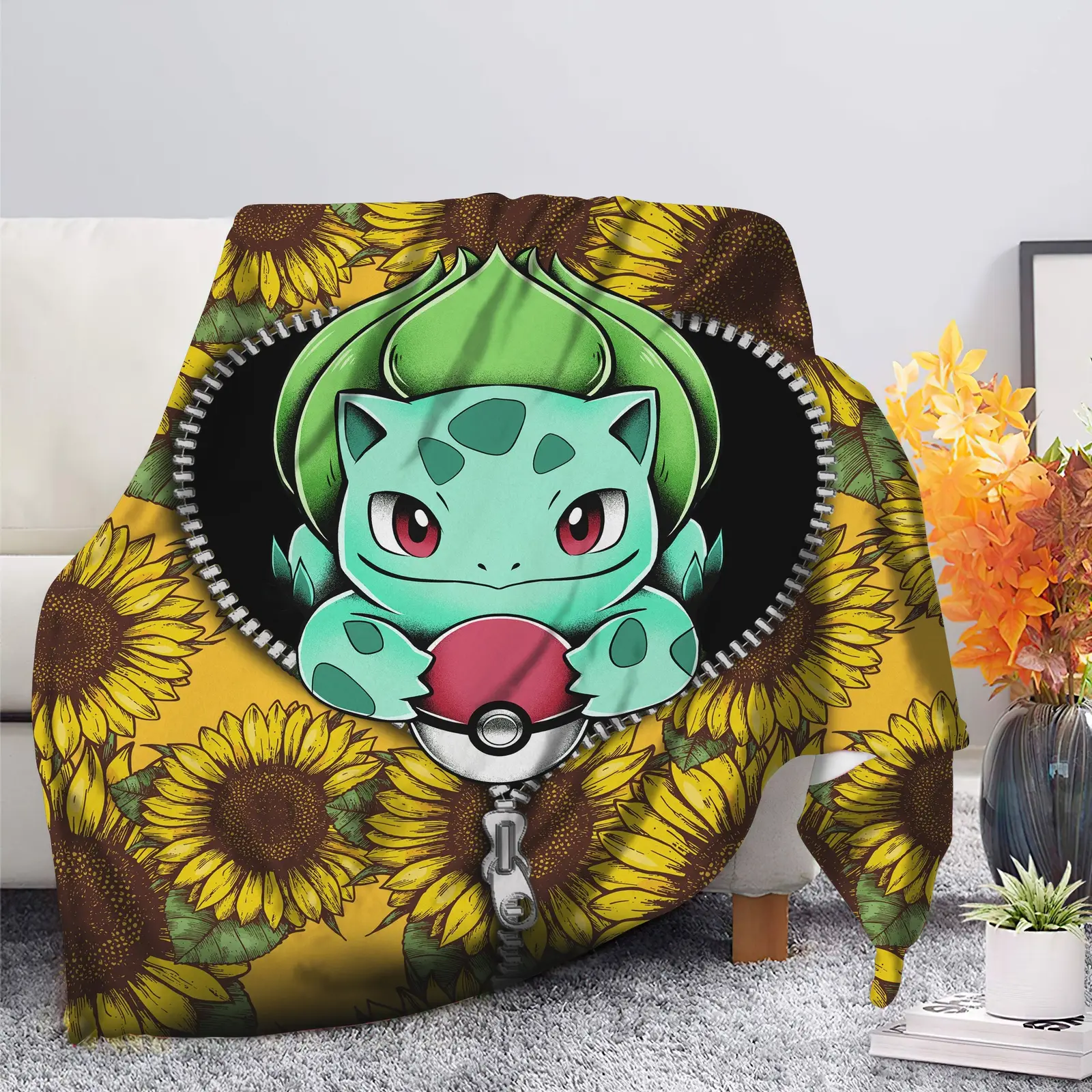 Bulbasaur Pokemon Sunflower Zipper Blanket