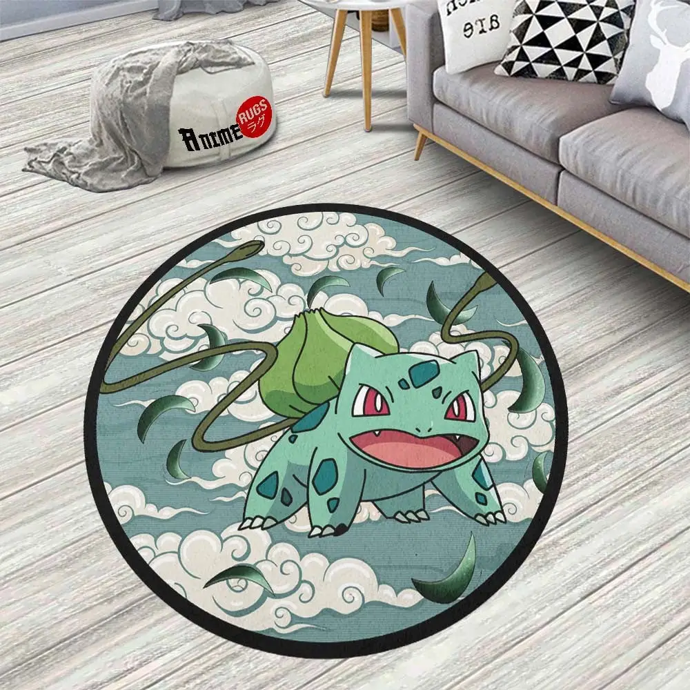 Bulbasaur Round Rug Custom Cloudy Sky Anime Room Mats