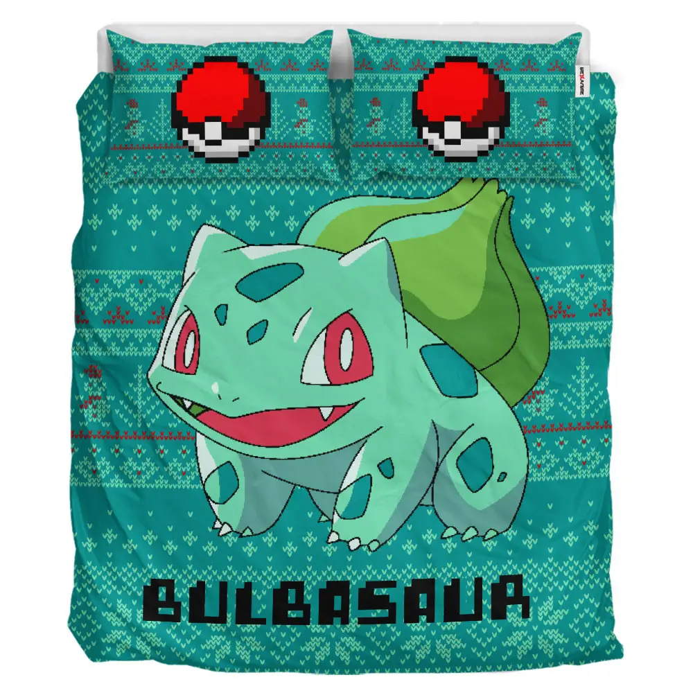Bulbasaur Xmas Polyester Duvet Cover Set