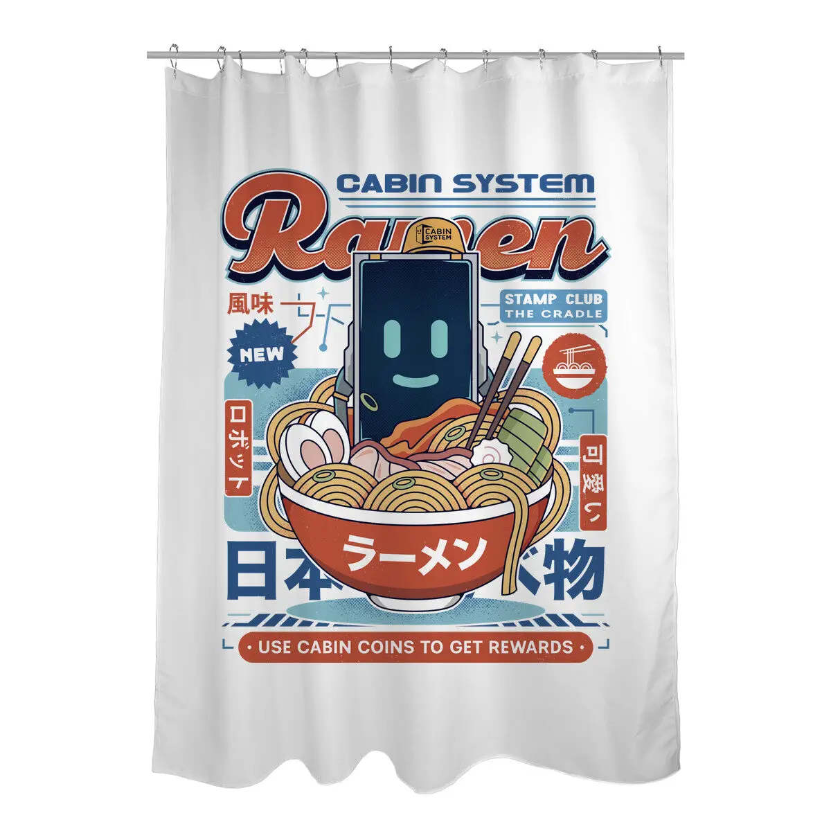Cabin Coins Ramen Vintage Shower Curtains