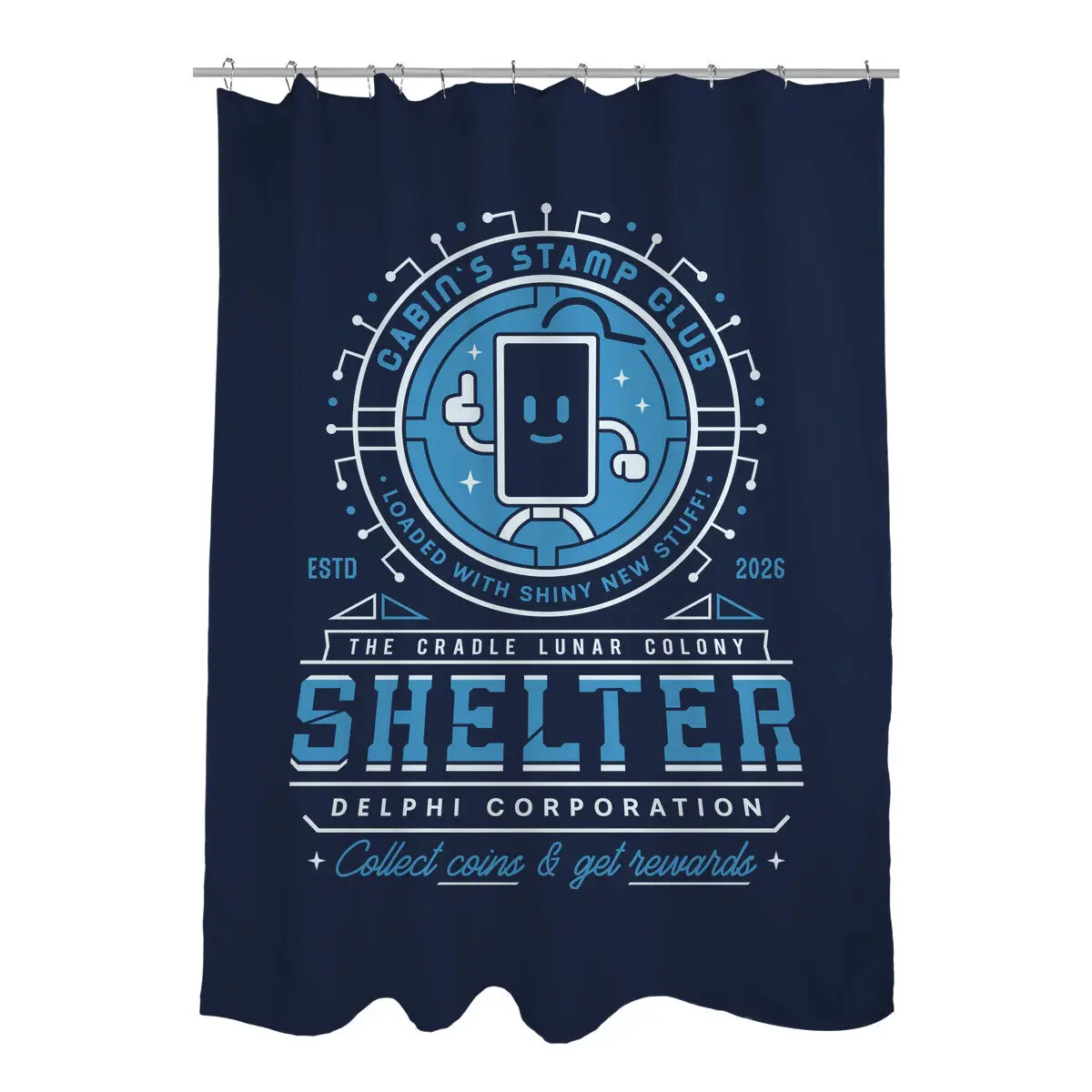 Cabin Coins Stamp Club Emblem Shower Curtains