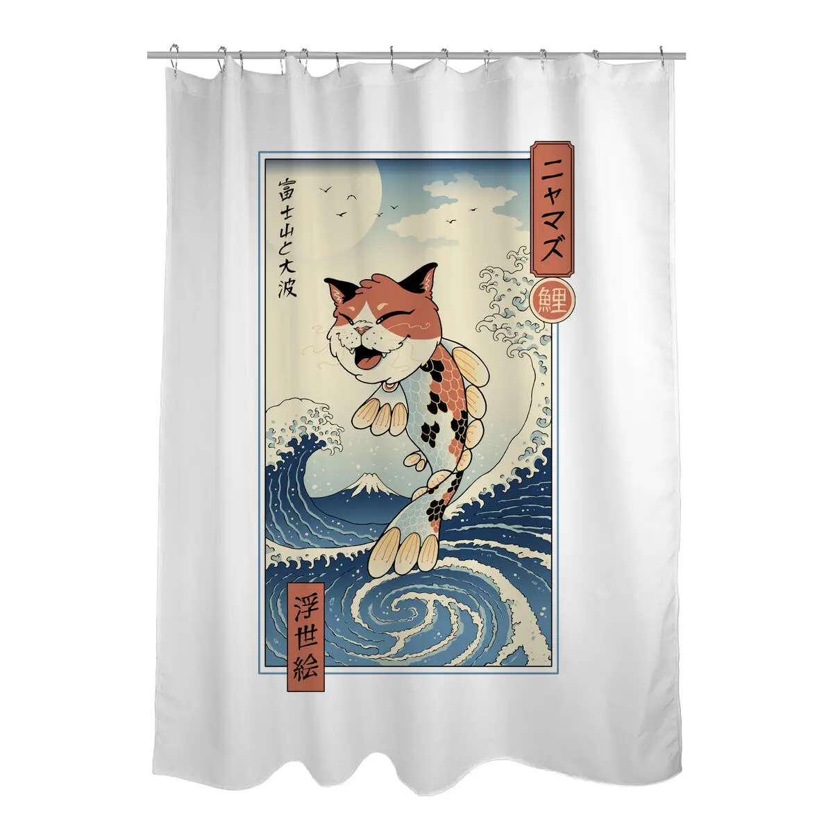 Cat Fish Ukiyo-e Shower Curtains