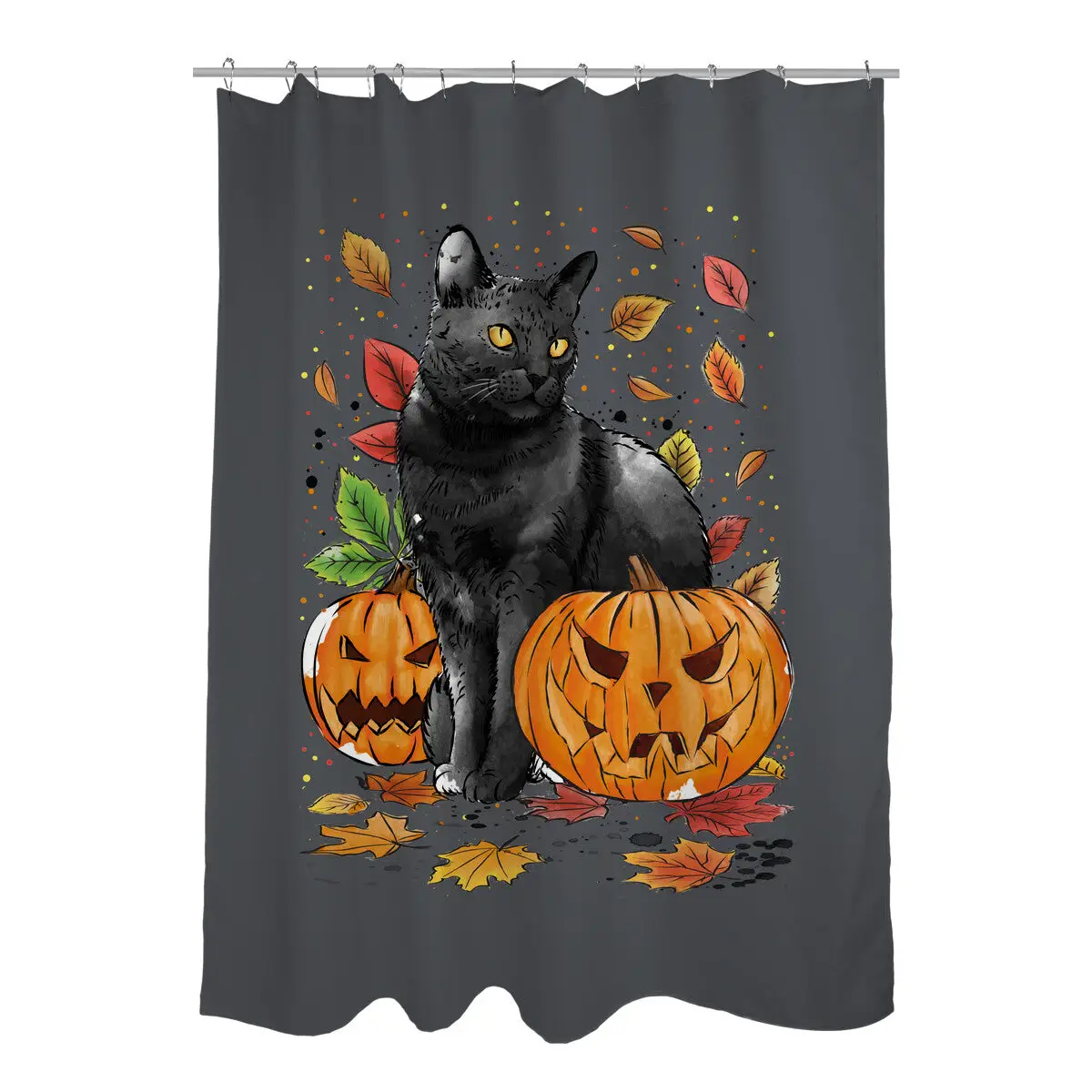 Cat Leaves and Pumpkins Shower Curtains
