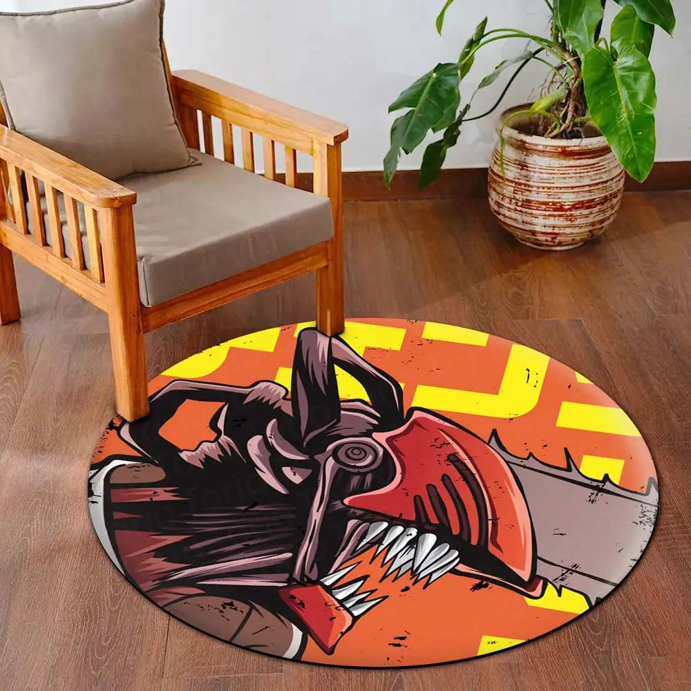 Chainsaw Man Anime Circular Floor Mat (3 mm Thick) | Anti-Slip Printed Round Floor Rug for Bedroom, Gaming Room & Anime Decor | TORIO