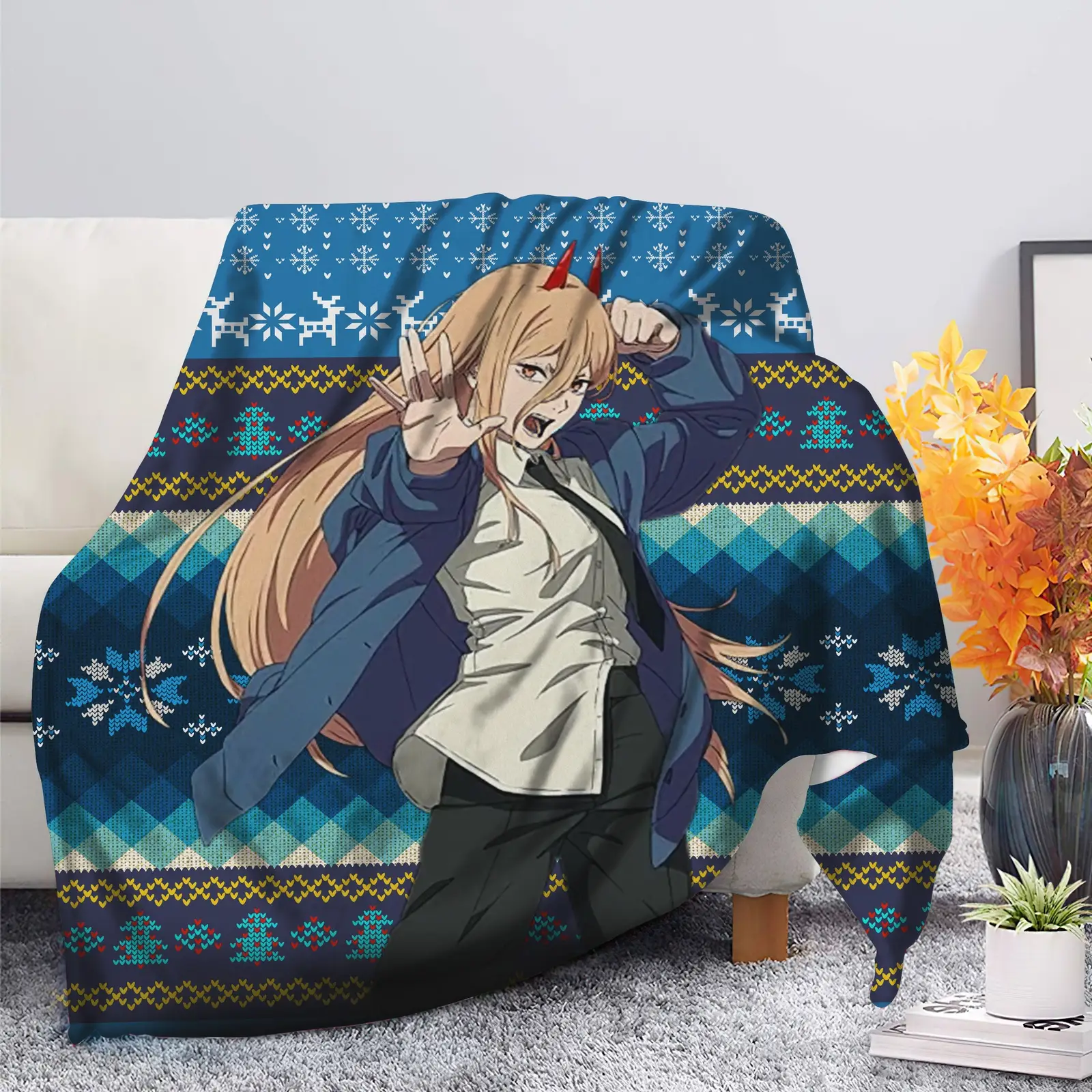 Chainsaw Man Power Christmas Blanket