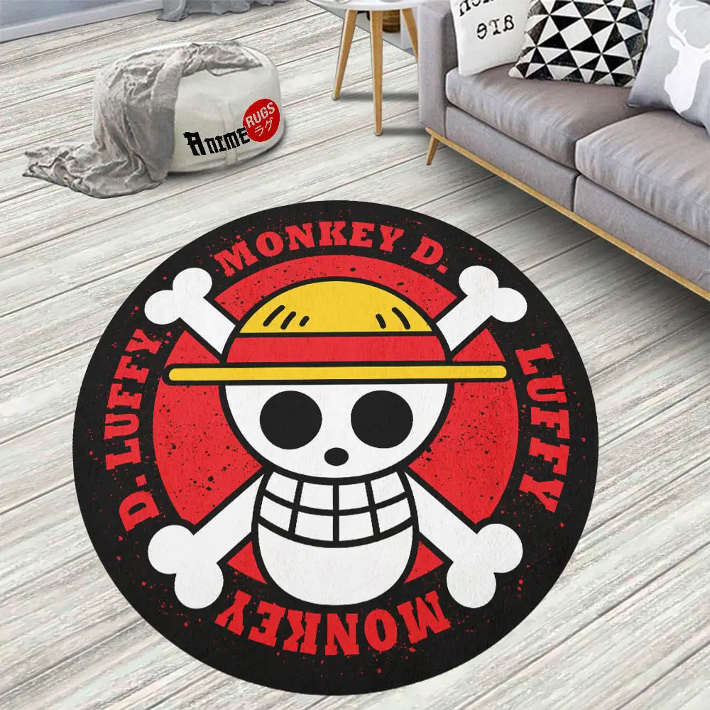 Character Symbol Monkey D Luffy Skid-Proof Round Rug