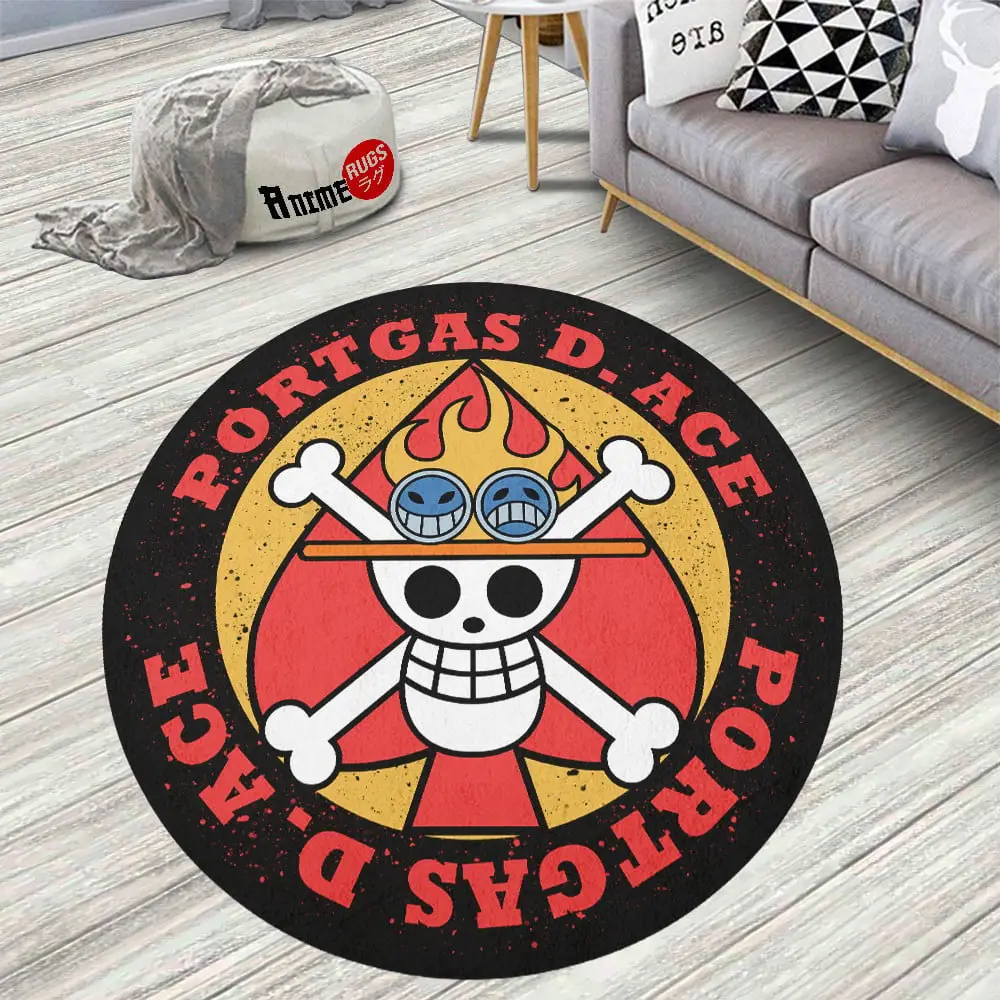 Character Symbol Portgas D. Ace Skid-Proof Round Rug