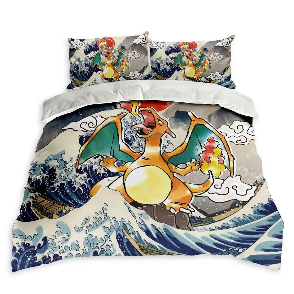 Charizard Bedding Set Kanagawa Great Wave Custom
