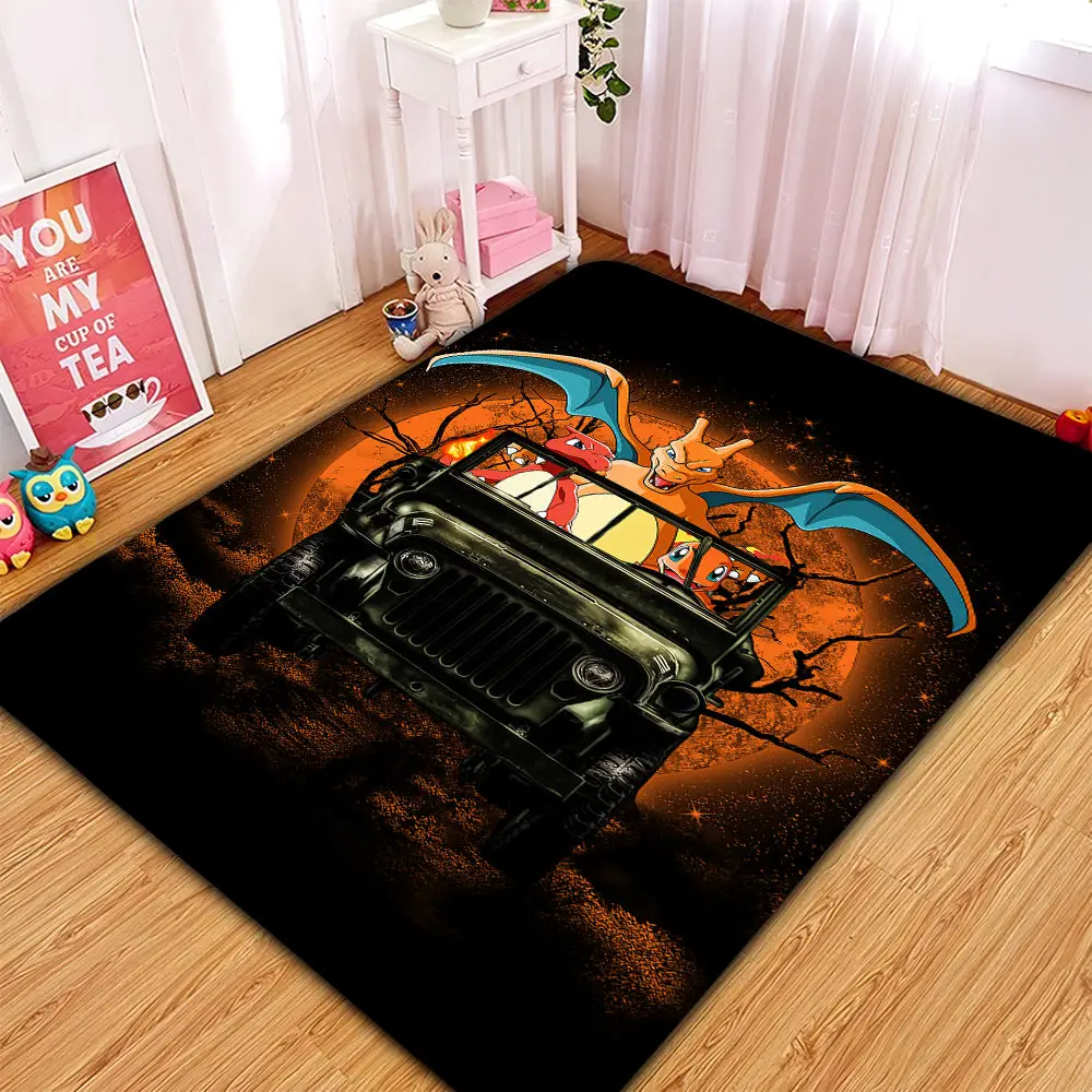 Charizard Charmender Drive Ride Jeep Funny Anime Moonlight Halloween Rectangular Area Rug