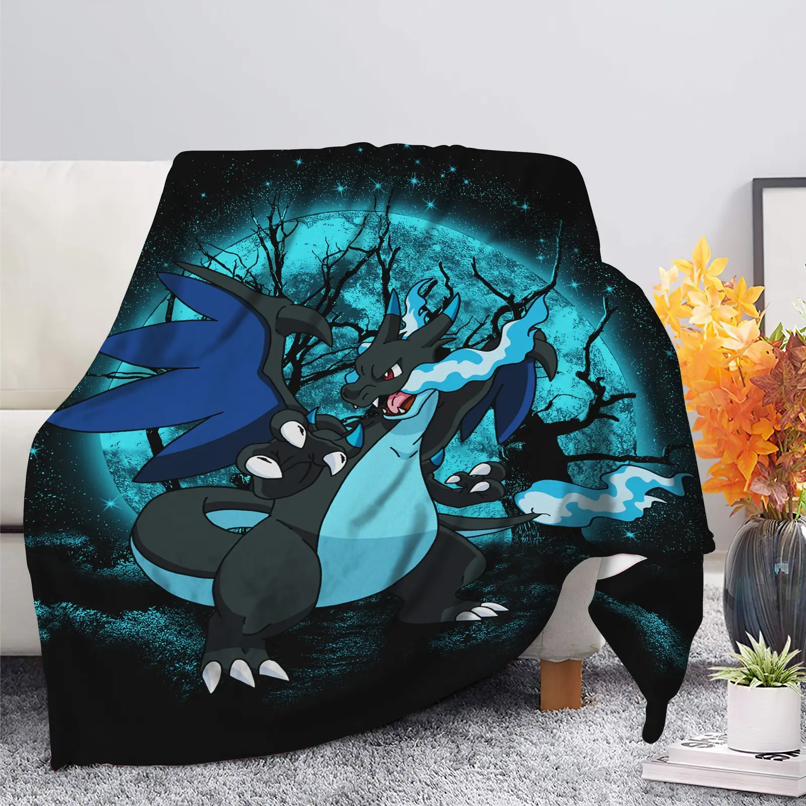 Charizard Mega X Pokemon Moonlight Blanket